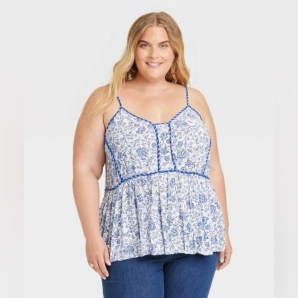 NWT Women's Flowy Tank Top - Knox Rose™ Blue Floral Size Large